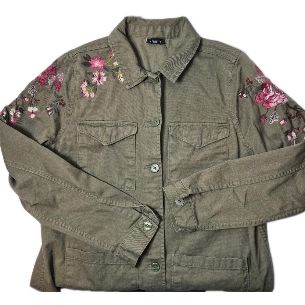 a.n.a Women's M Sage Army Green Embroidered Utility Jacket Gorpcore‎  Y2K boho